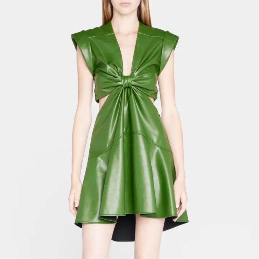 ALC Lexi Front-Gathered Faux Leather Cut-Out Mini Dress